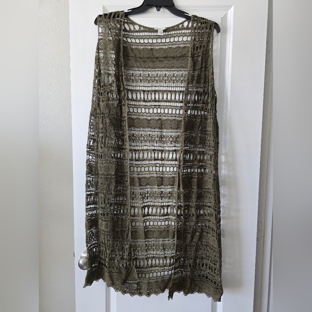 Olive Green Crochet Duster Vest
